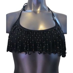 Victoria's Secret PINK Black w/ Gold Studs Fringe Bandeau Bikini Top S
